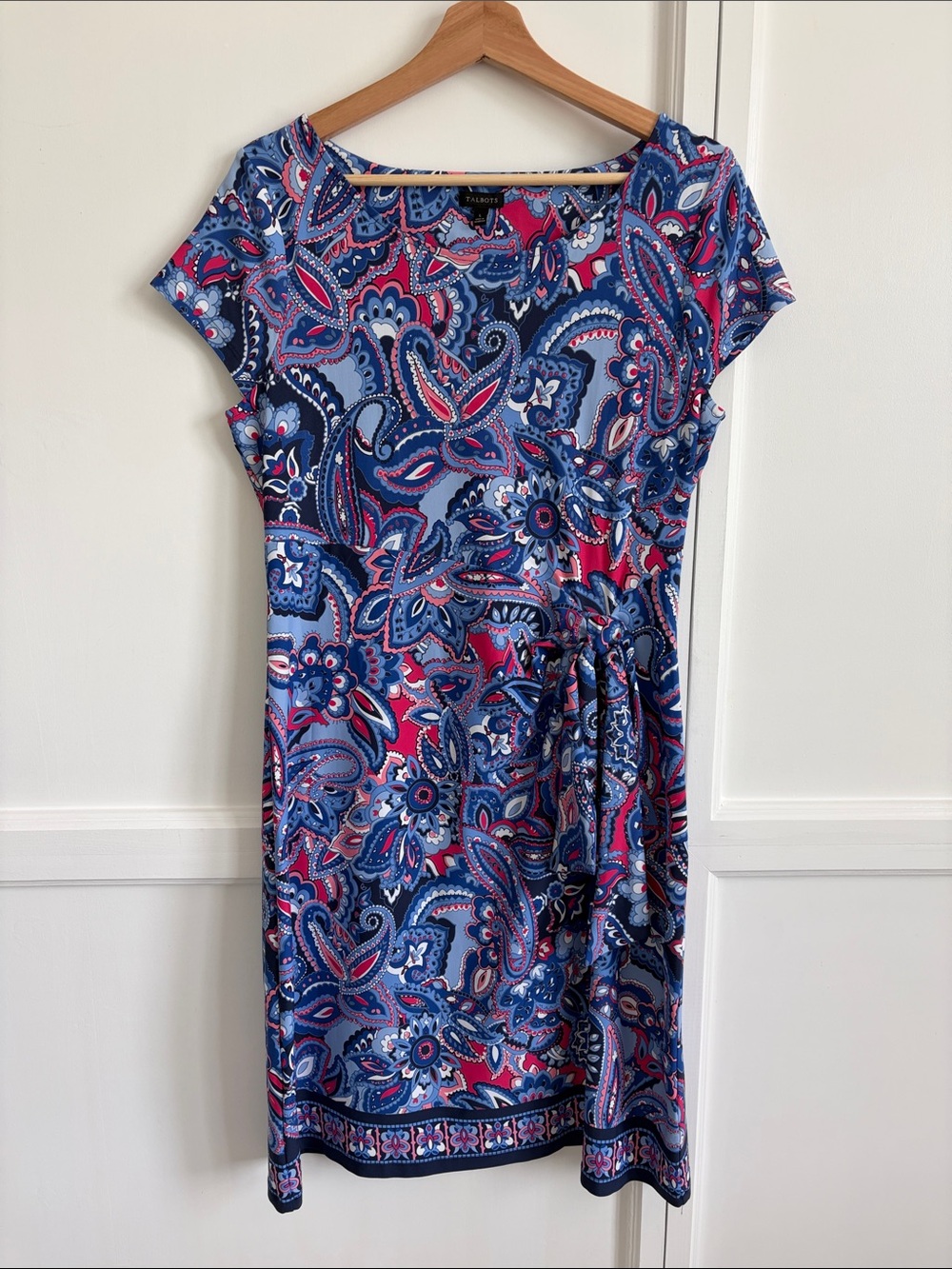 Talbots Blue and Pink Paisley Short Sleeve Dress